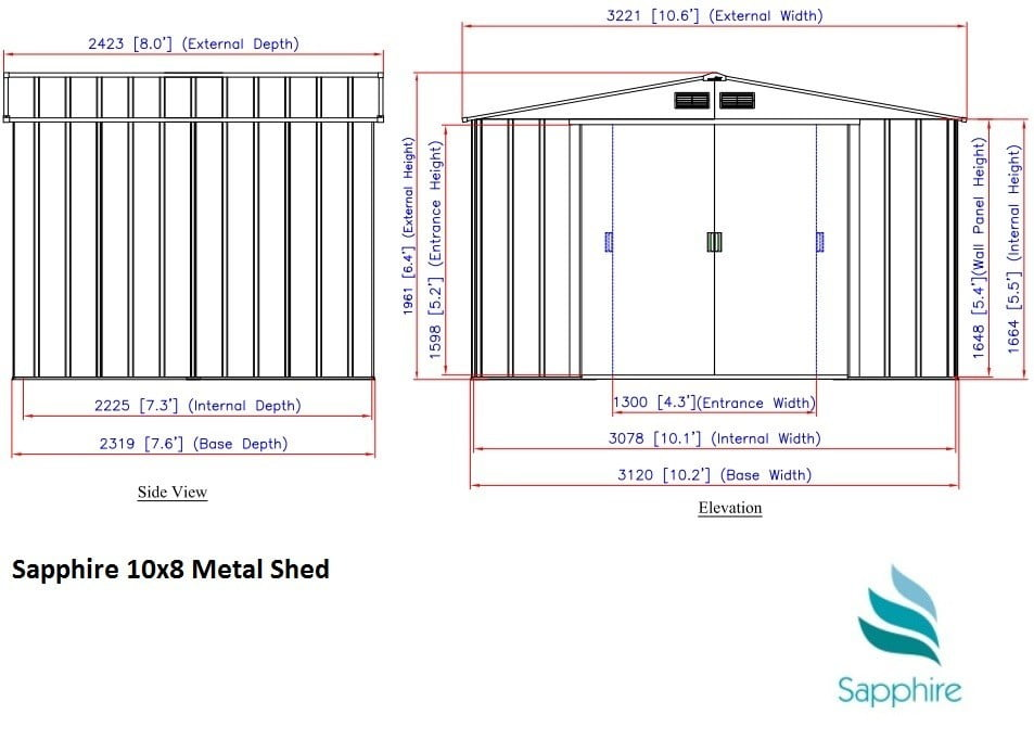 Sapphire Apex Metal Shed - 10x8 Grey - Duramax Metal Shed